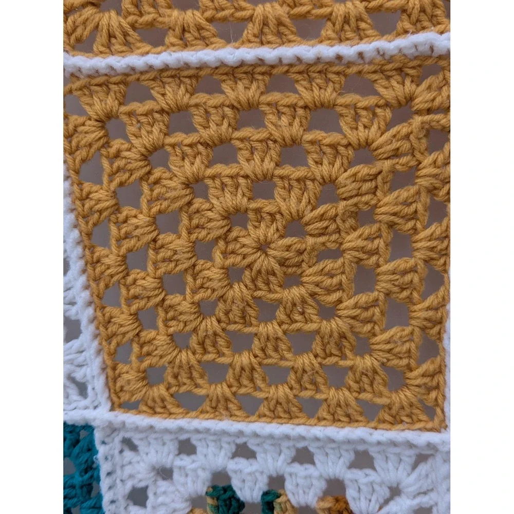 Vintage Teal & Gold Granny Square Afghan – Handmade St. Paul Sewing Guild